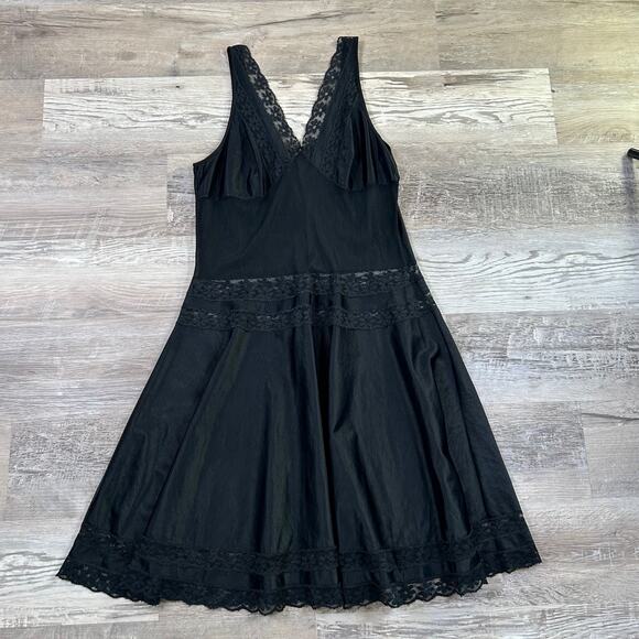 Vintage Black Lace Trim Slip Dress - Size M - Picture 1 of 6